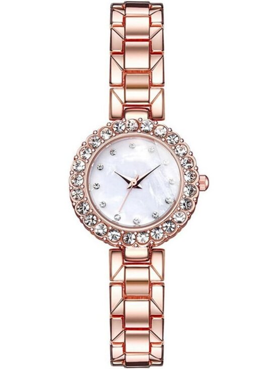 Women\'s Rose Gold Analog Quartz Classic Alloy Strap Crystal Bracelet Set Watch main image 7